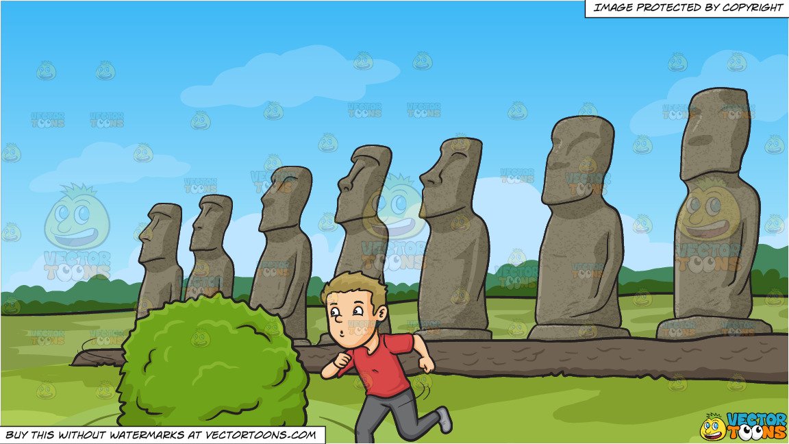 Beat Around The Bush and Moai Polynesian Statues Background.