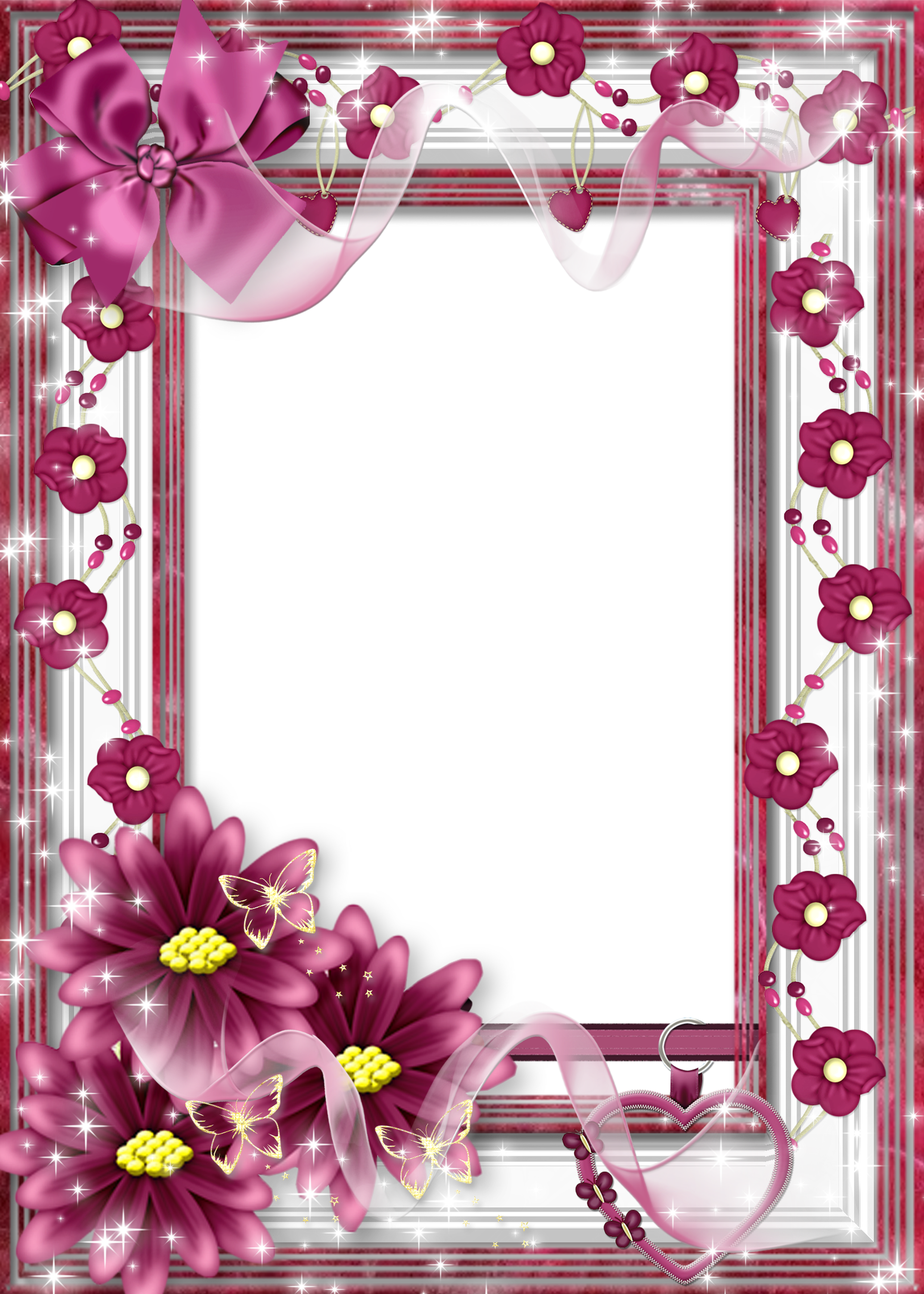 Beautiful Flower Transparent Frame with Pink Bow.