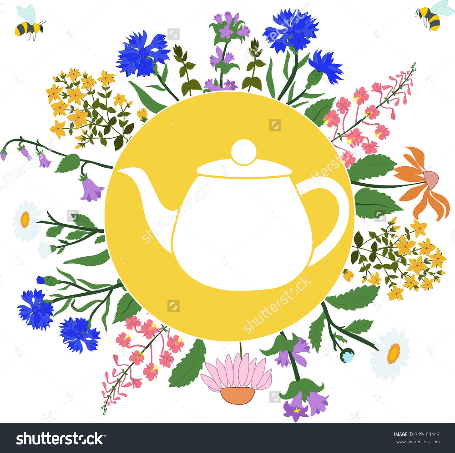 Teapot Herbs Around Teapot Circle On Stock Vector 349464449.