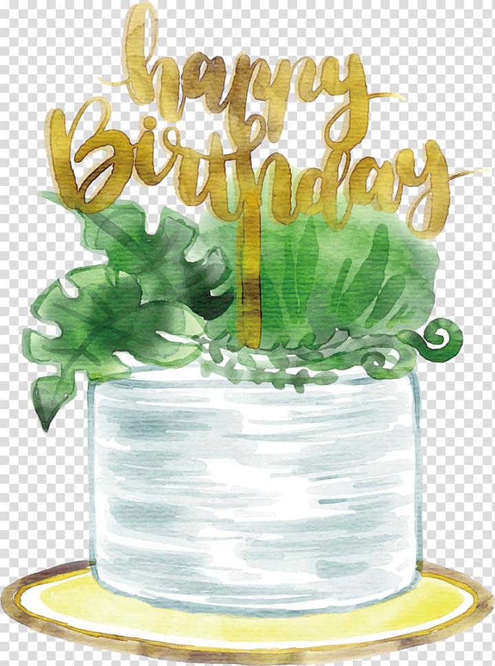 Green leaves illustration with Happy Birthday text overlay.