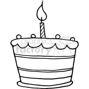 Black and White Birthday Cake One Candle clipart. Royalty.