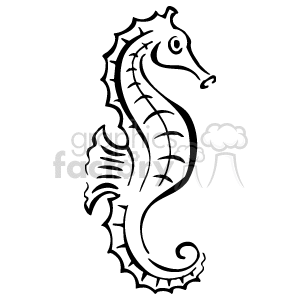 black and white seahorse clipart. Royalty.