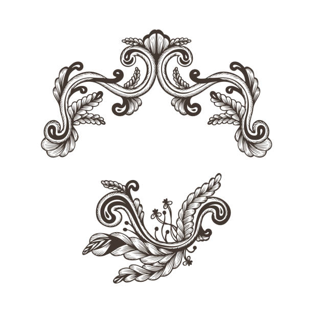 Black And White Damask Border Illustrations, Royalty.