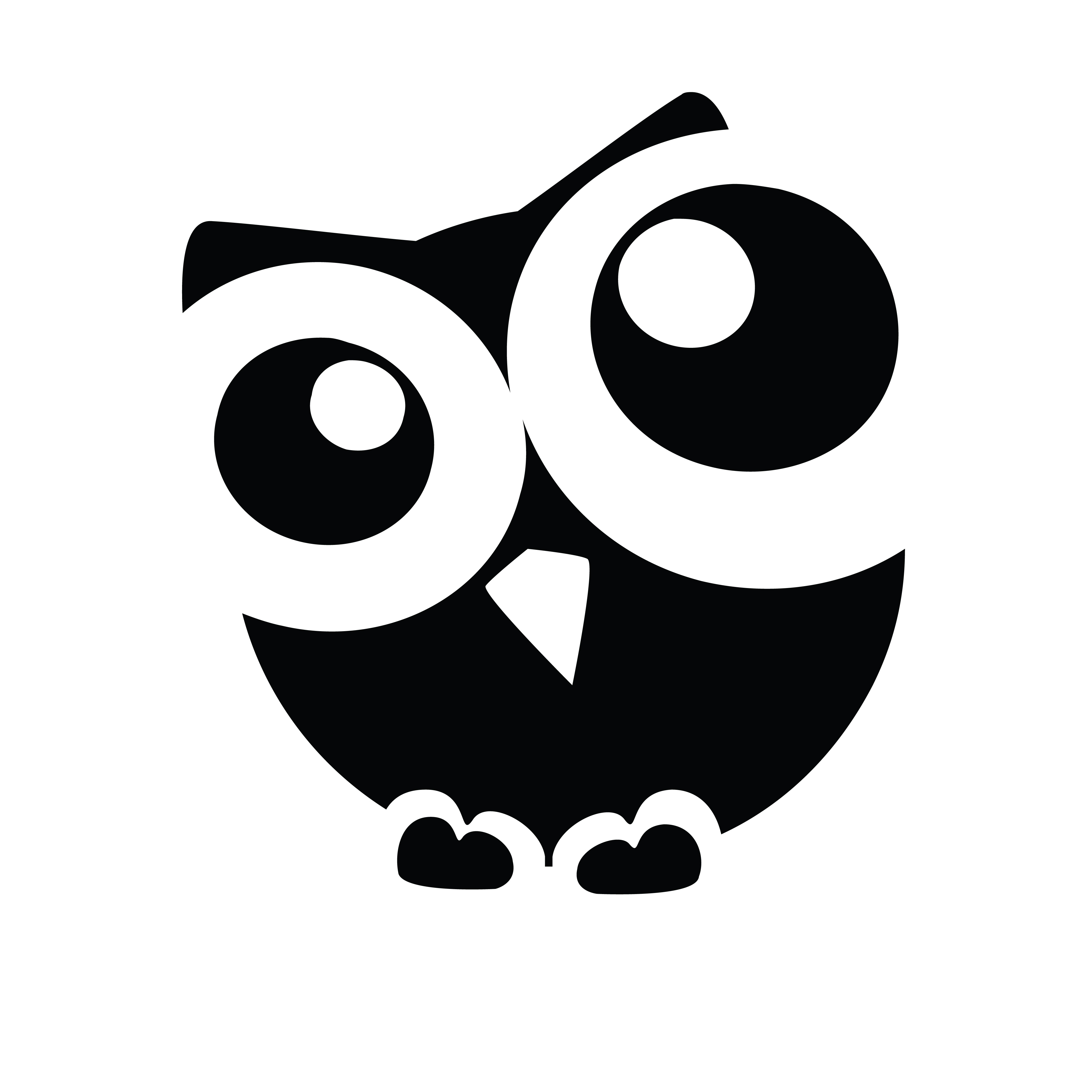 Free Clipart of a Curious Owl Black White.