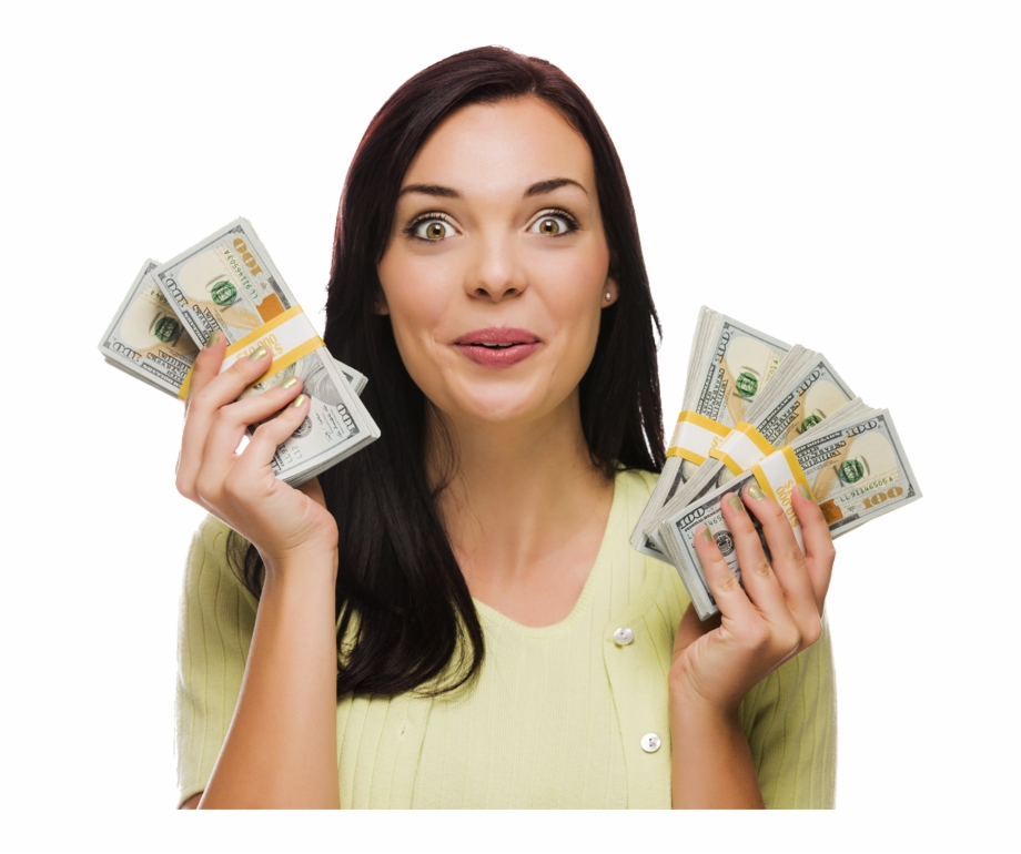 Woman Holding Money Png.