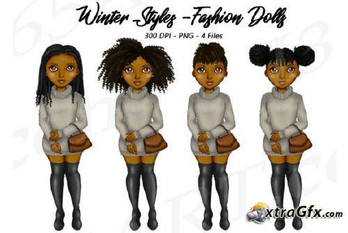 Natural Hair Black Girls Clipart, Winter Sweaters Fashion.