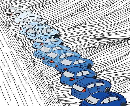 Blue Shade Cars Parking In Parking Zone Outline Hand Draw stock.