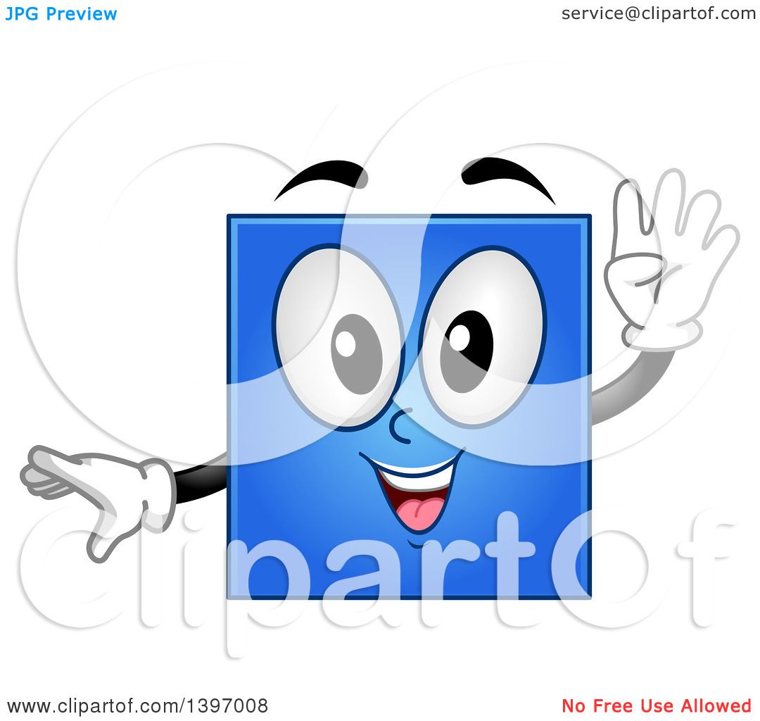 Clipart of a Happy Blue Square Shape Character.