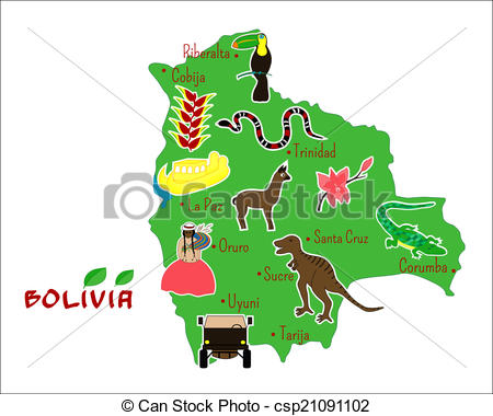 Vector Clipart of map of Bolivia with typical features.