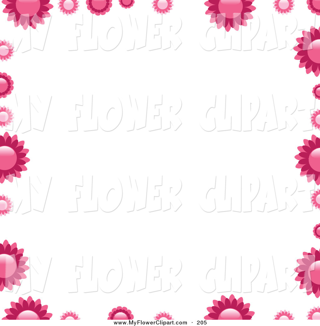 Clip Art of Pink Flowers Bordering a Solid White Background by.