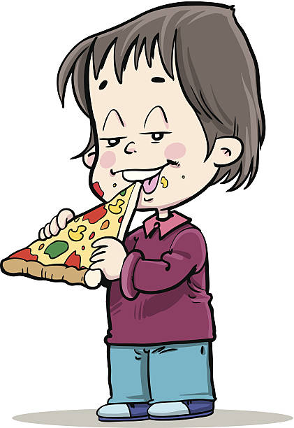 Boy Eating Pizza Clip Art, Vector Images & Illustrations.