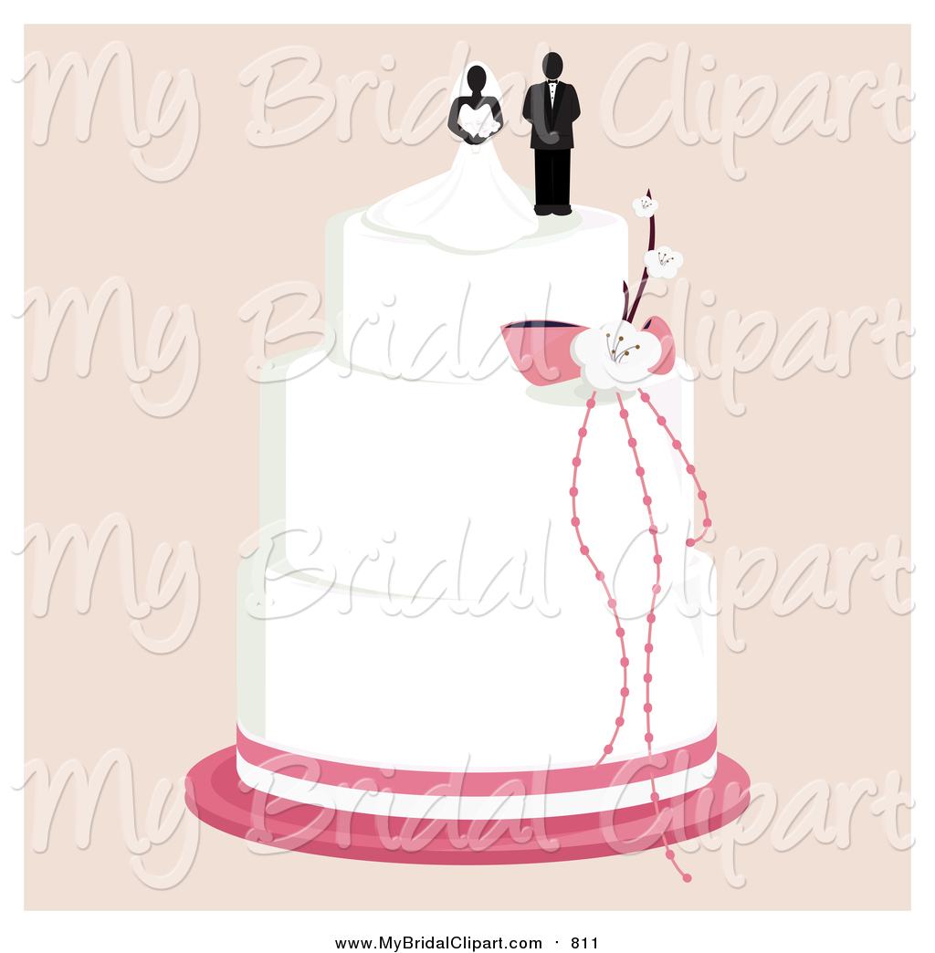 Bridal Clipart of a Wedding Cake with a Bride and Groom Topper by.