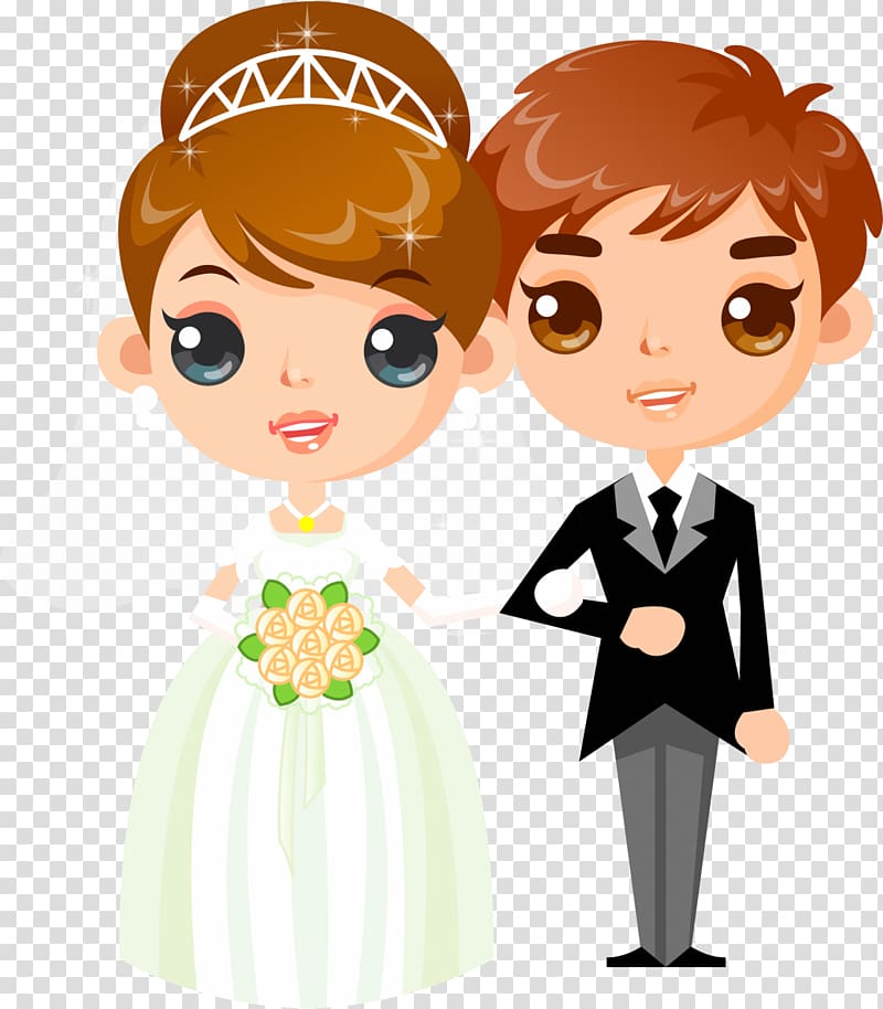 Wedded couple illustration, Wedding invitation Cartoon.