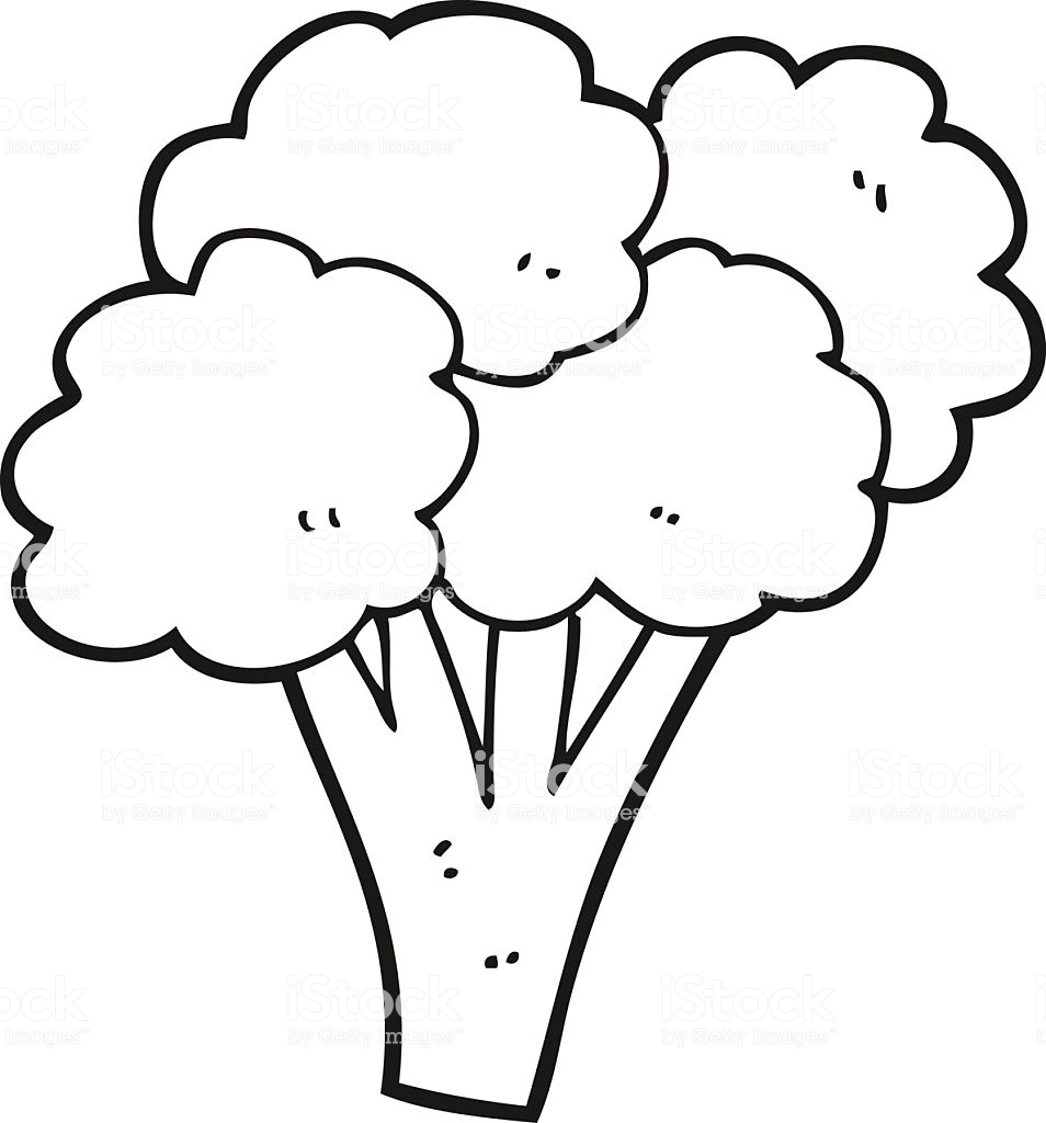 Black And White Cartoon Broccoli Stock Illustration.