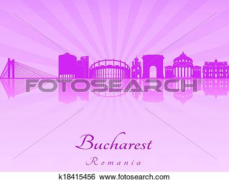 Clip Art of Bucharest skyline in purple radiant orchid k18415456.