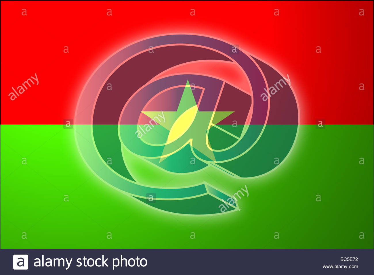 At Superimposed Over Flag Of Burkina Faso National Symbol Stock.