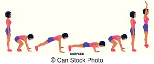 Burpee. burpees. sport exersice. silhouettes of woman doing.