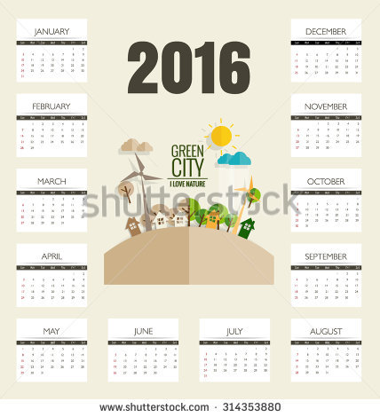 2016 Calendar, Modern Business Card Template With Nature.