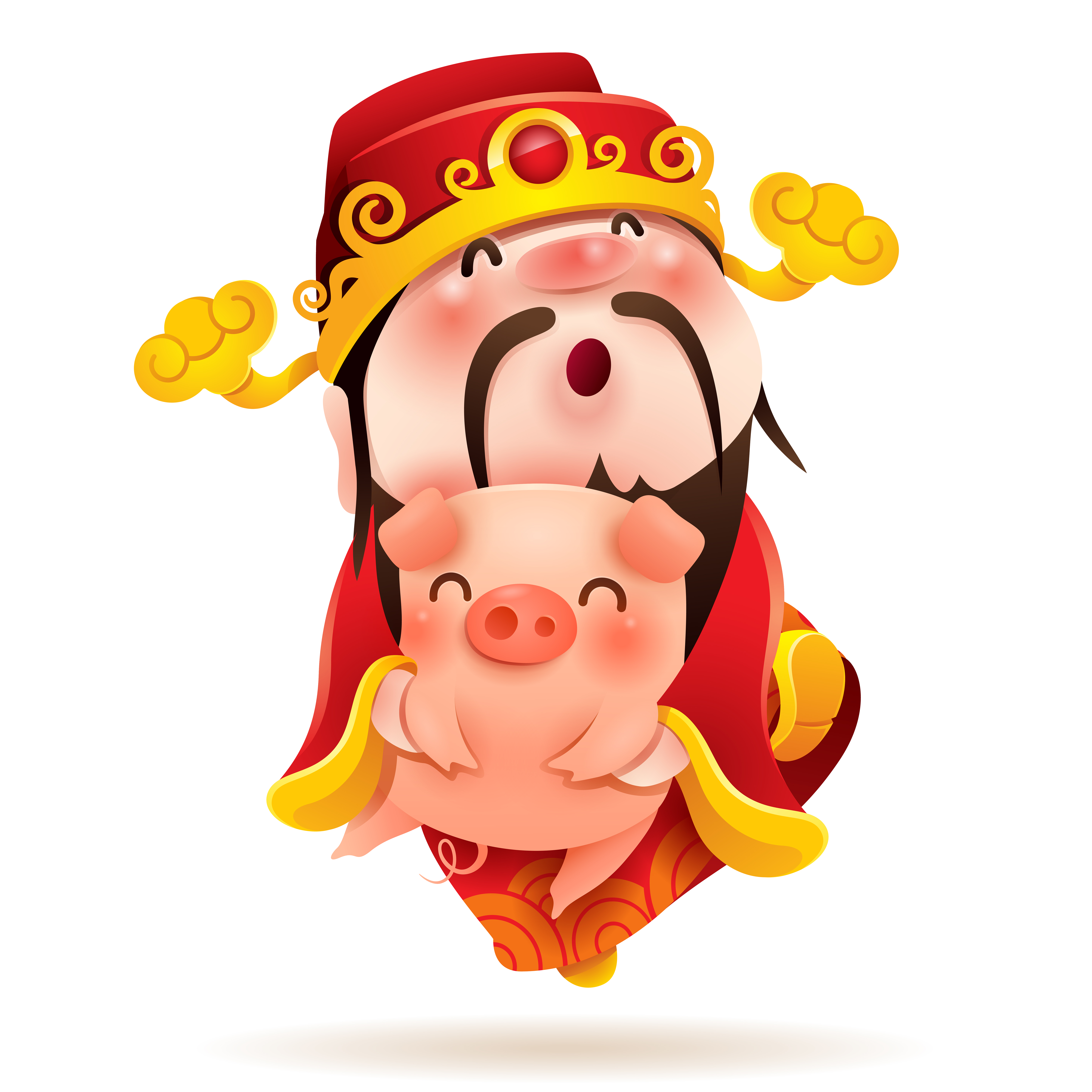 Chinese God of Wealth and Little Pig.