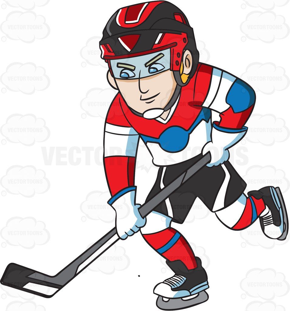 A hockey player practicing before a game #cartoon #clipart.