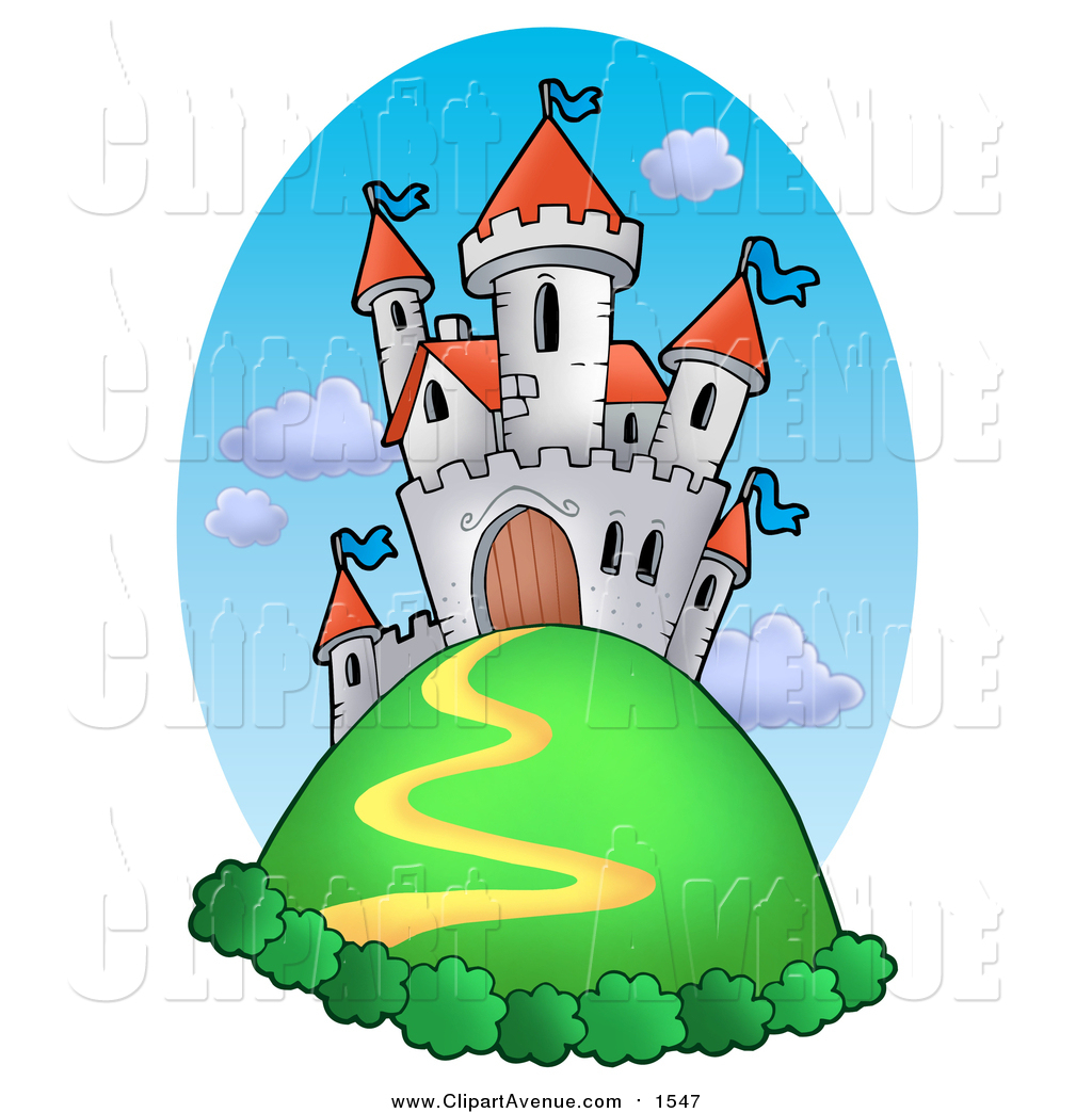 Avenue Clipart of a White Castle on a Hill Top Against Sky by.