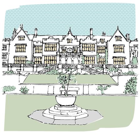 Letterfest wedding venue illustration of Bovey Castle in Devon.