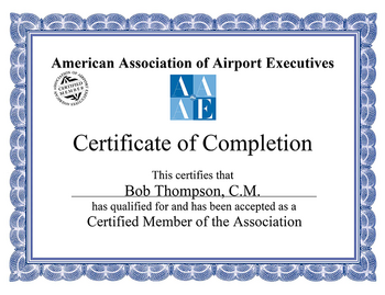 American Association of Airport, Executives Certificate Frame.