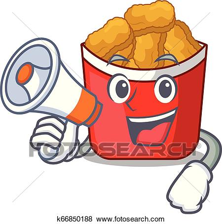 With megaphone chicken nuggets isolated with the character Clip Art.