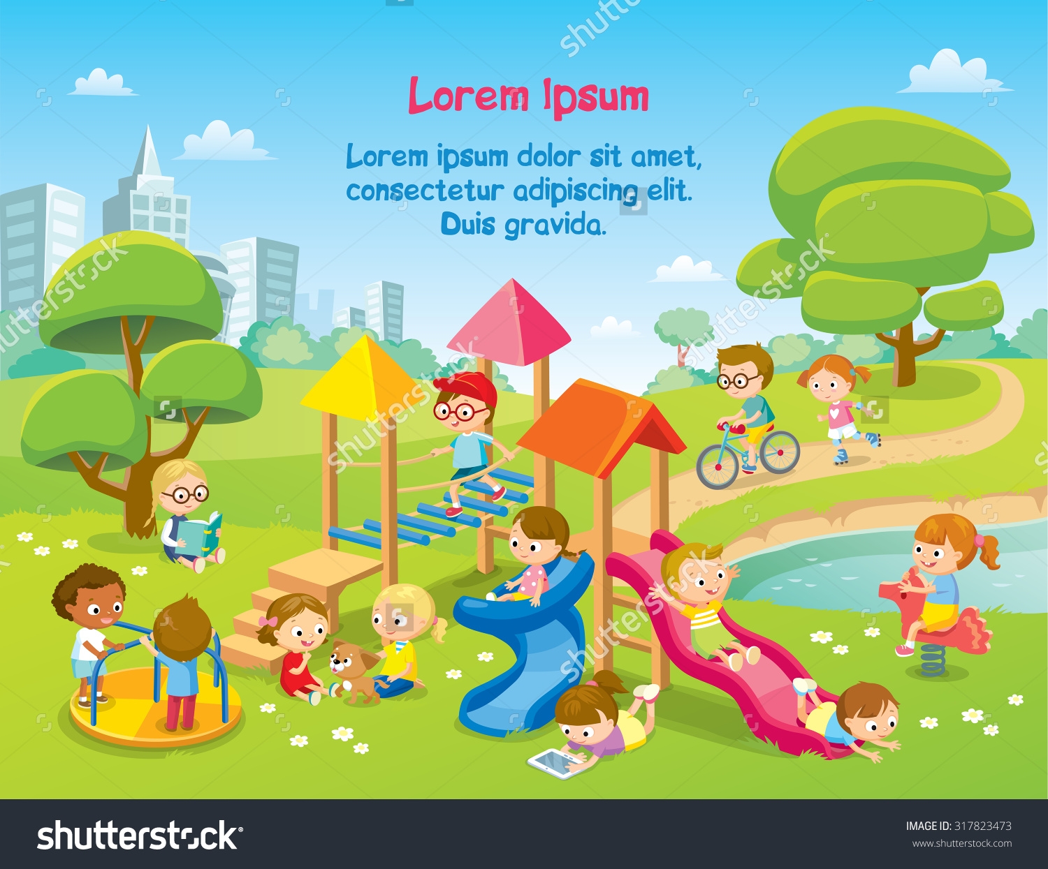 Children playing on playground clipart.