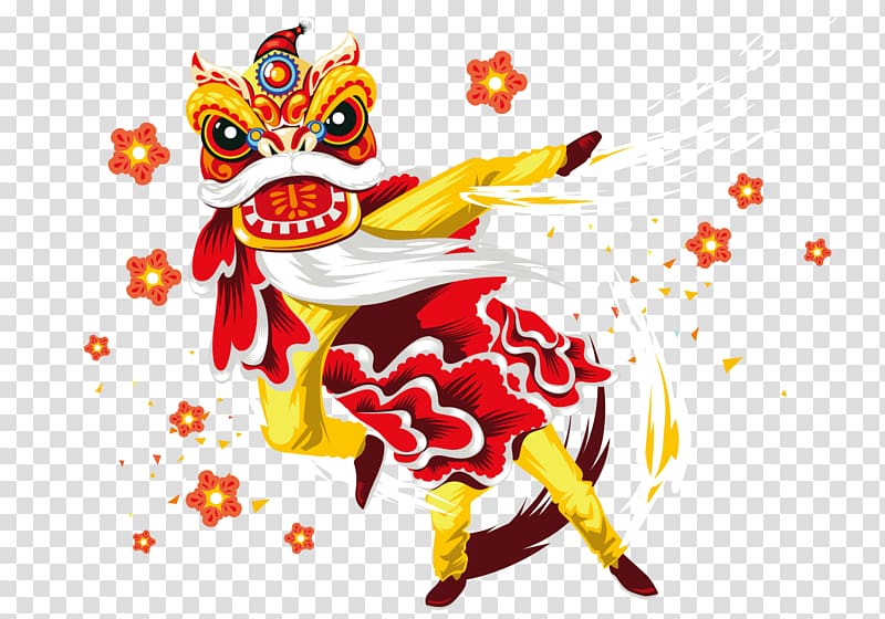 Dancing dragon illustration, Lion dance Chinese New Year.