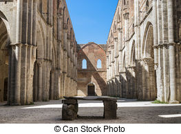 Stock Photographs of St Galgano abbey ruins in Chiusdino.