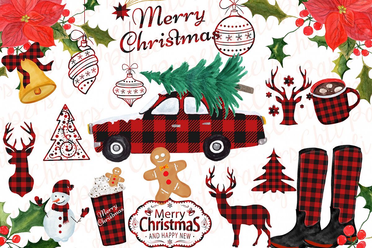 Christmas clipart Christmas car,Buffalo Plaid Lumberjack.