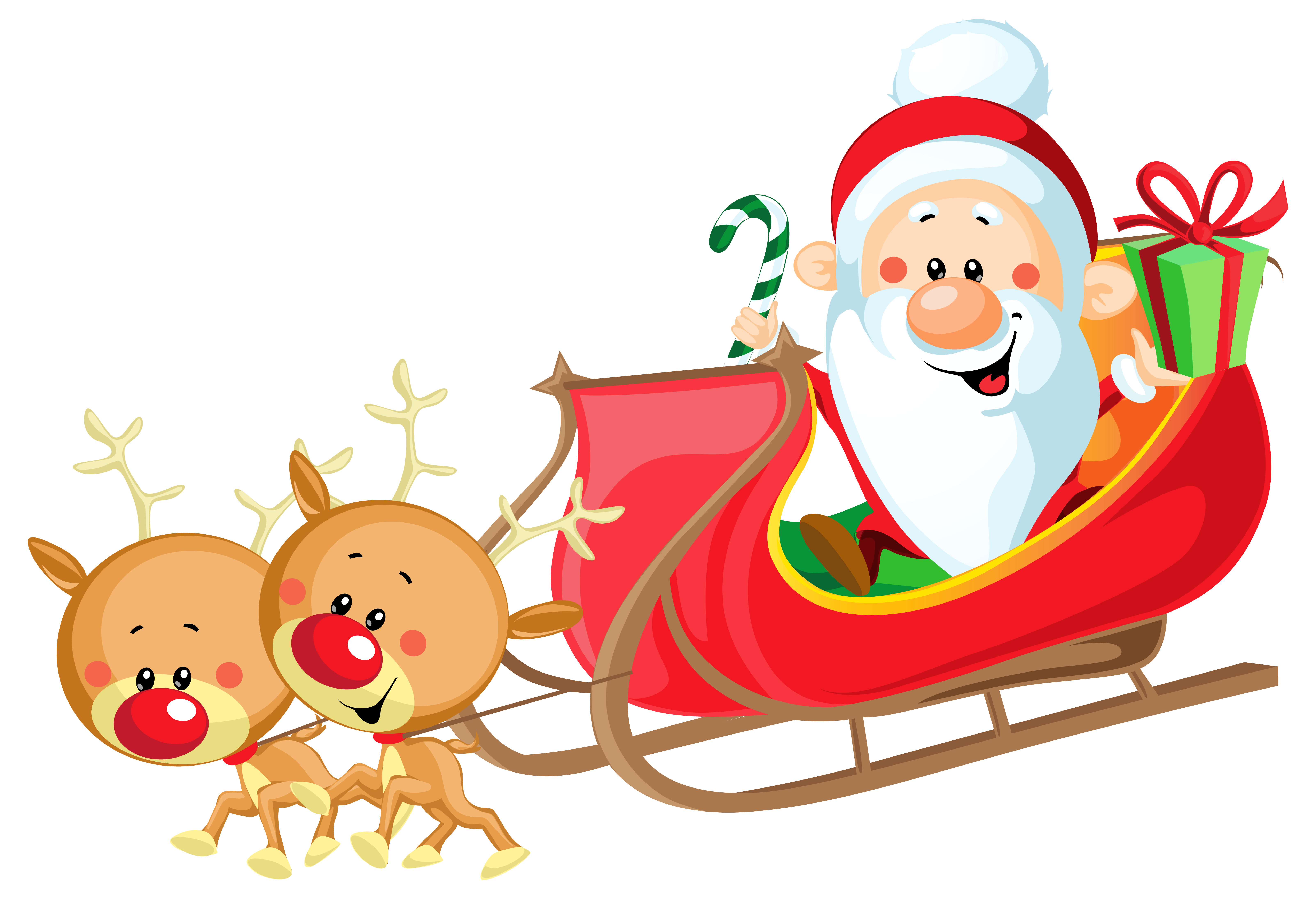 Cute Santa with Sleigh PNG Clipart Image.