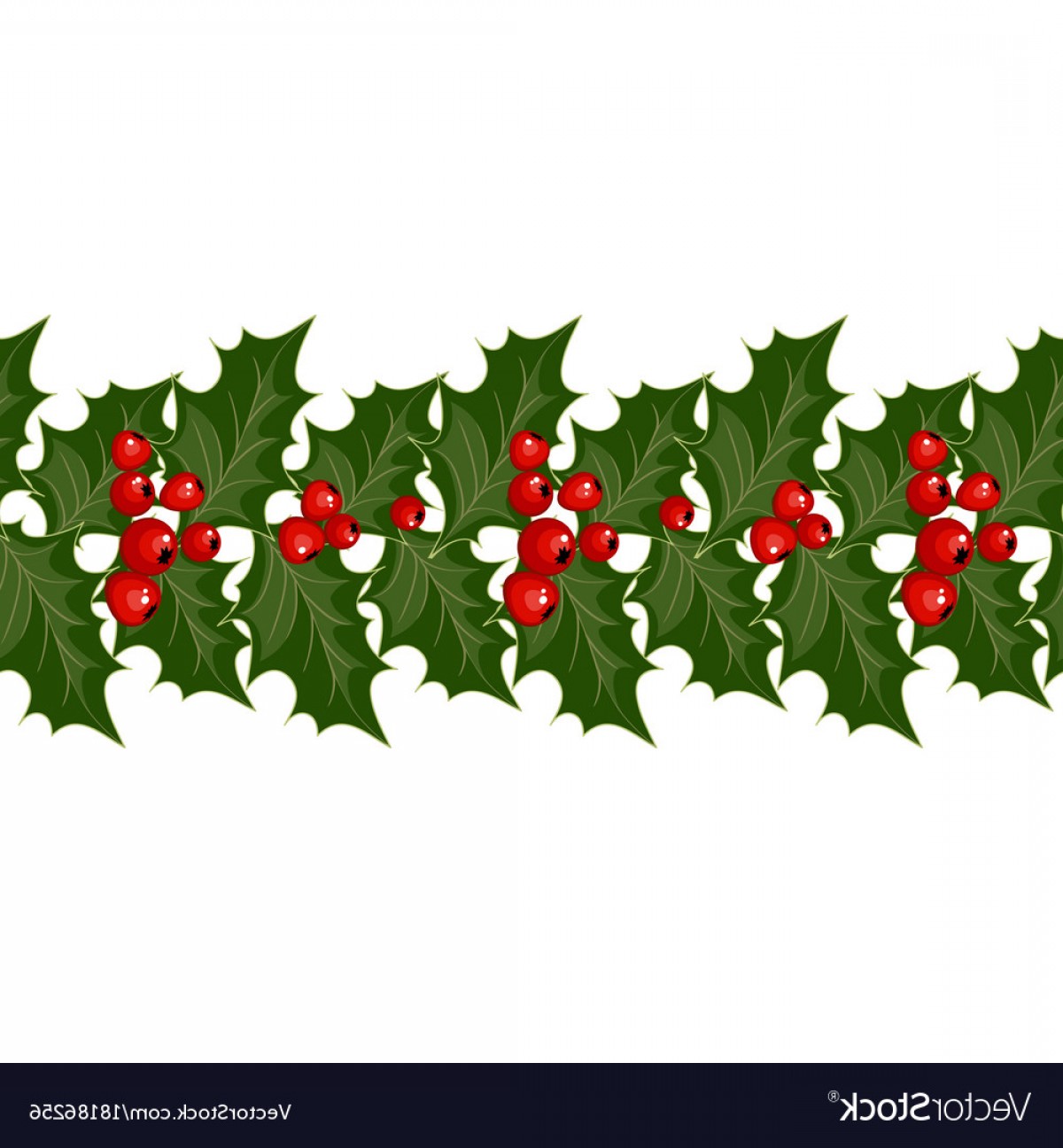 Christmas Decorations With Holly And Red Berries Vector.