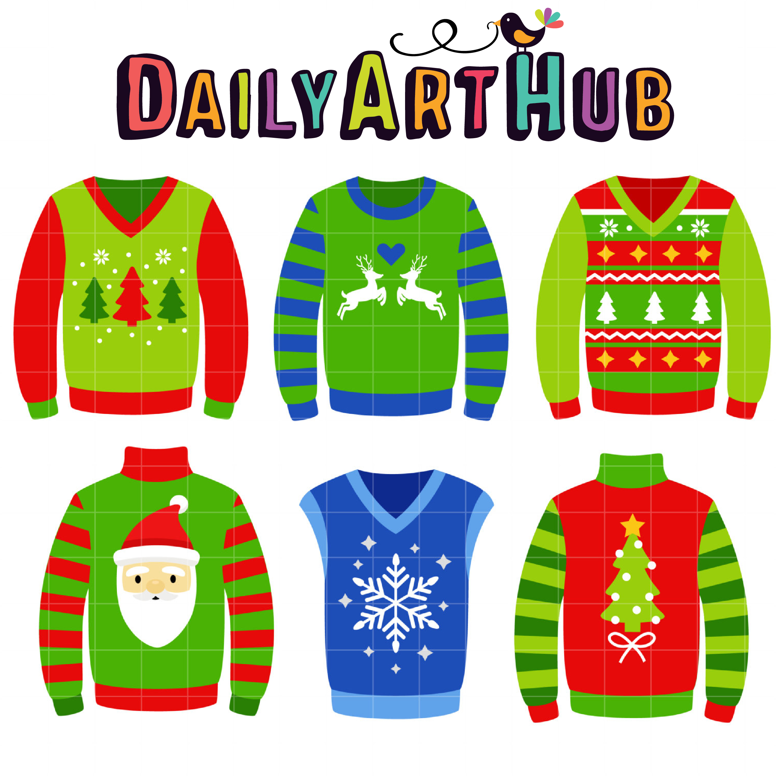 Ugly Christmas Sweaters Clip Art Set.