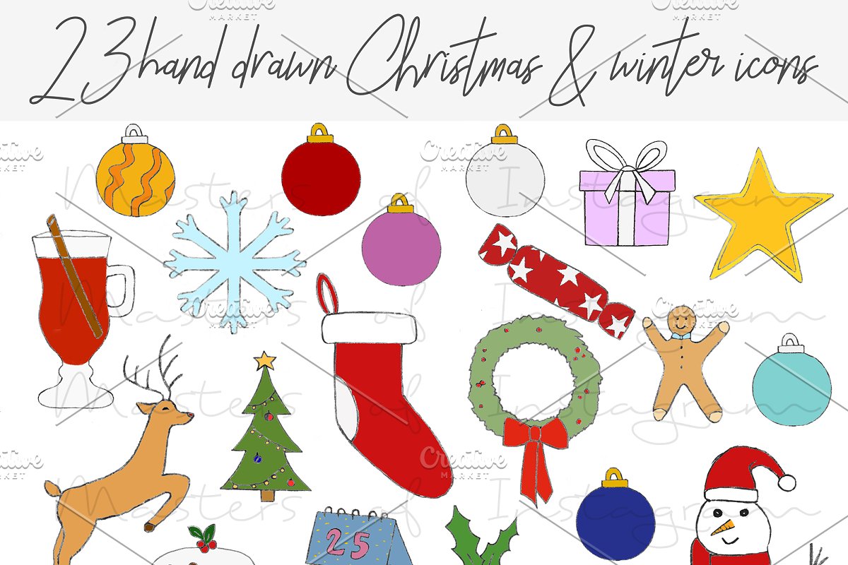 Christmas hand drawn clipart icons.