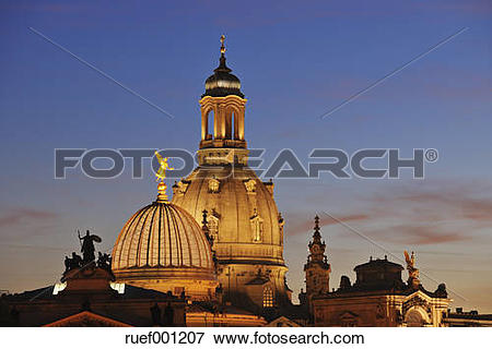 Picture of Germany, Saxony, Dresden, view to cupola of lighted.