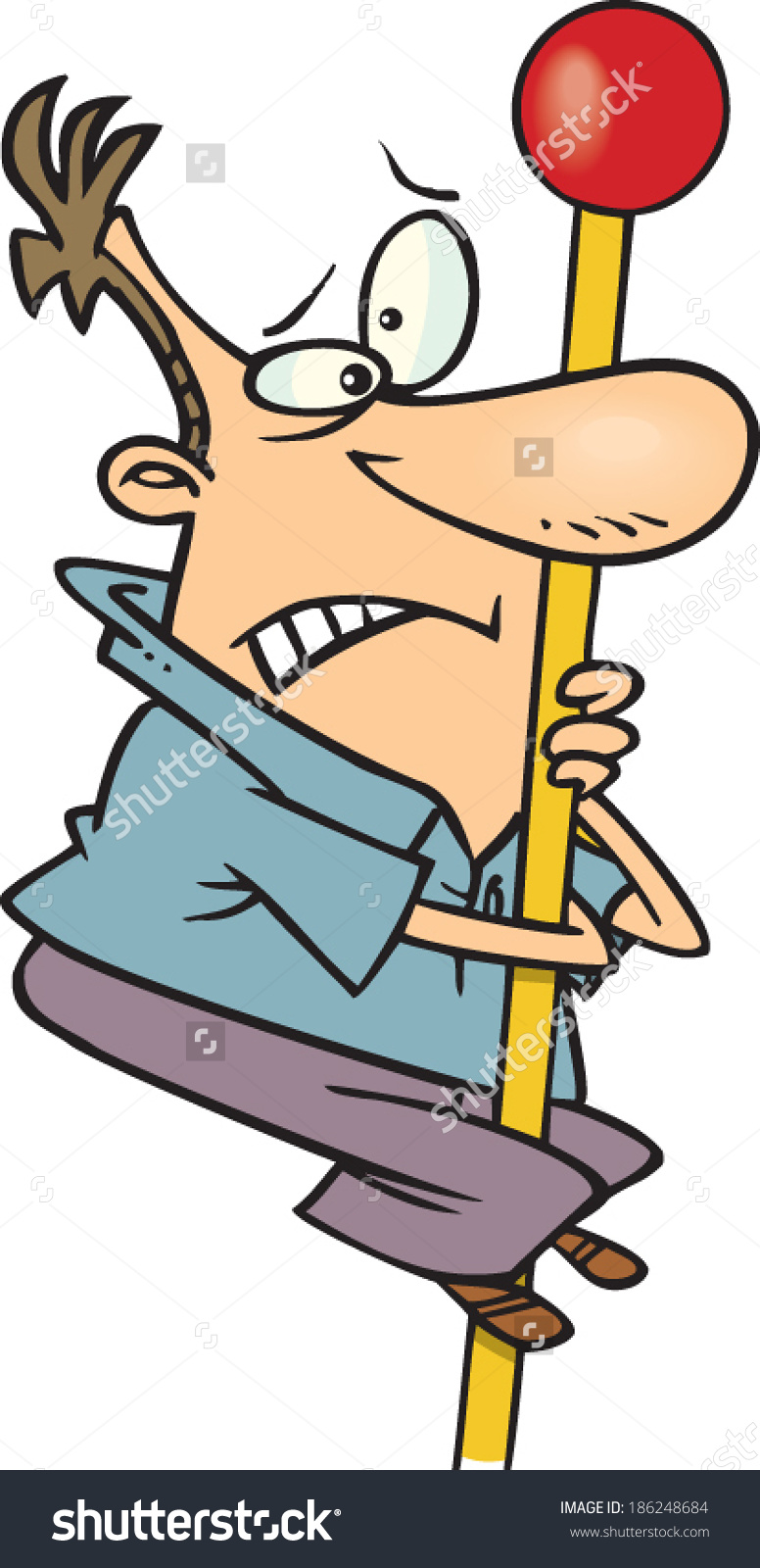 Cartoon Man Clinging Flagpole Stock Vector 186248684.