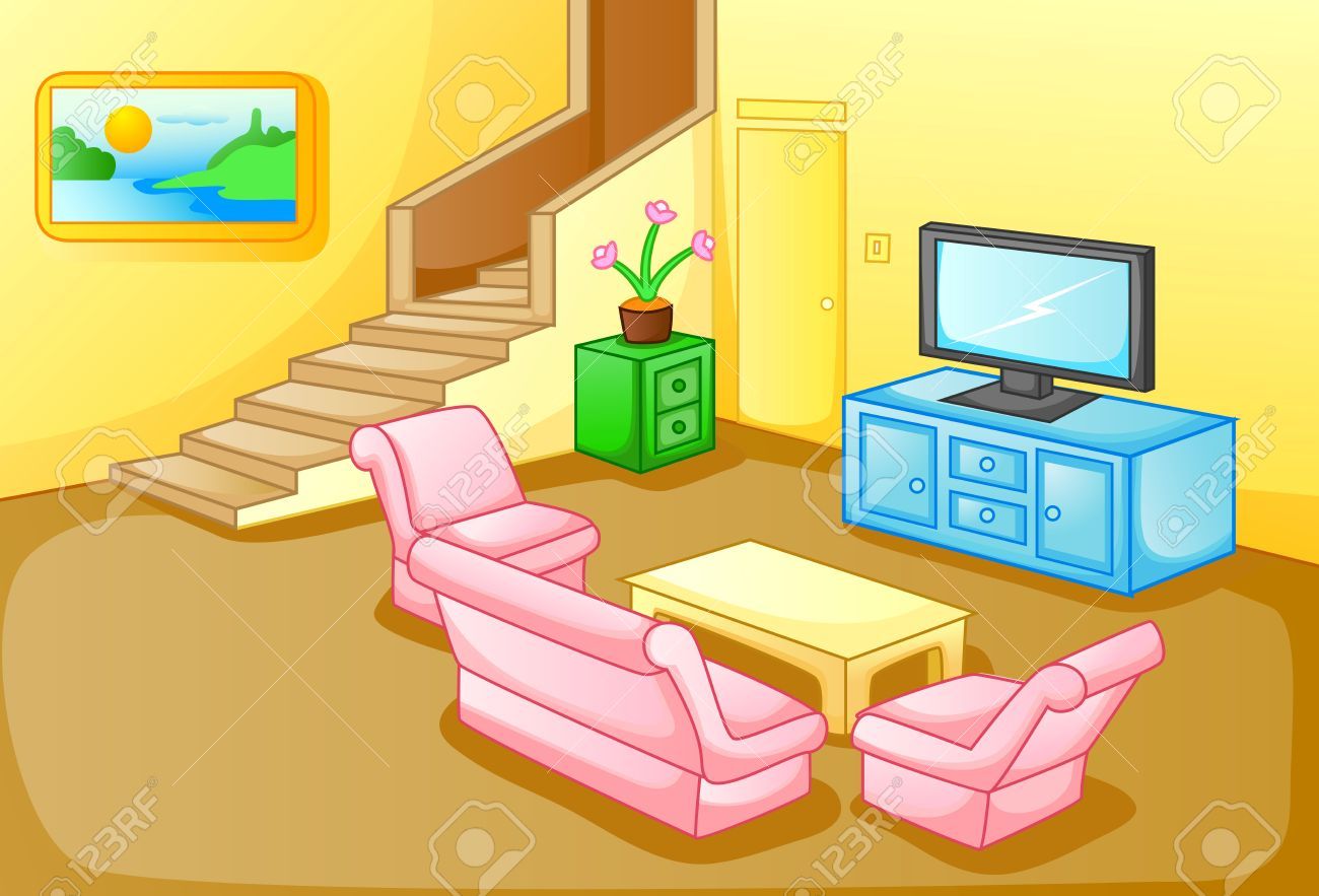 living room clipart house interior pencil and in color.