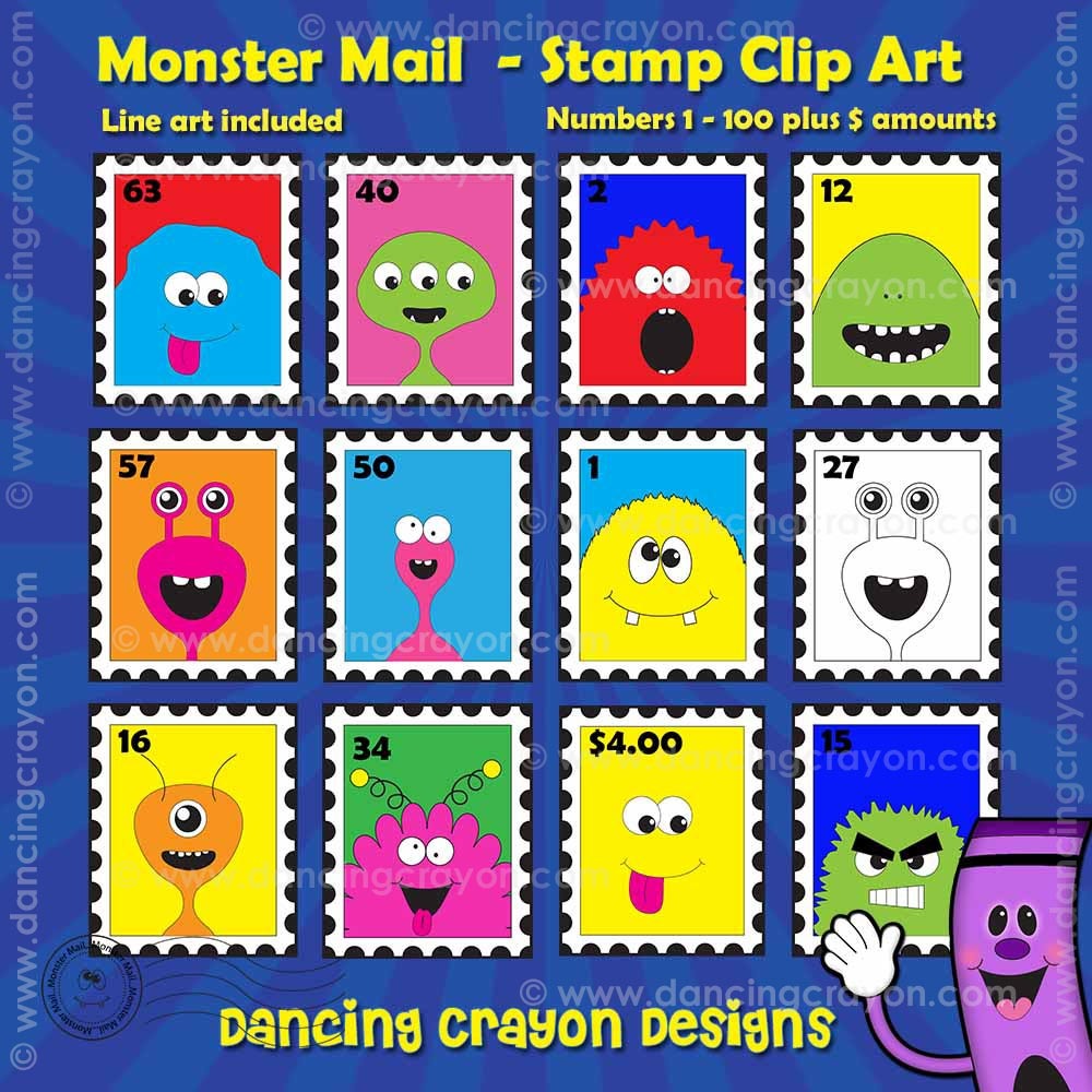 Stamps Clip Art: Monster Mail Stamp Clipart.