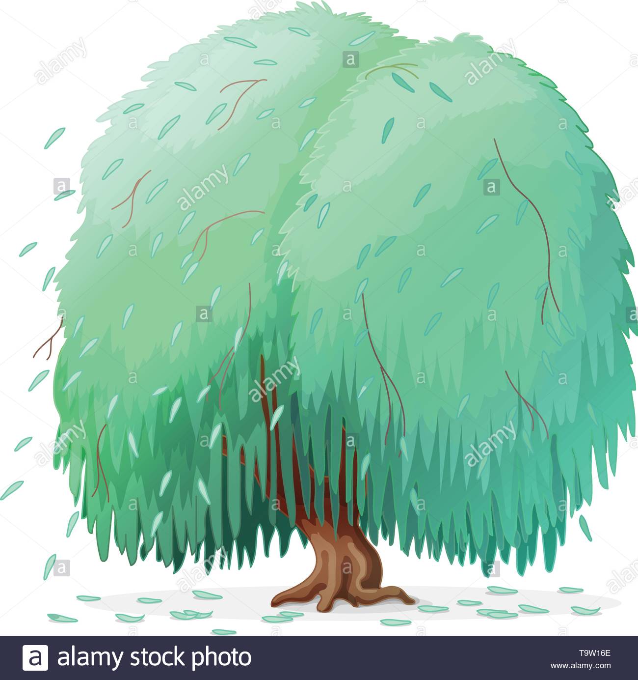 vector cartoon plants clipart. Weeping willow tree Stock Vector Art.