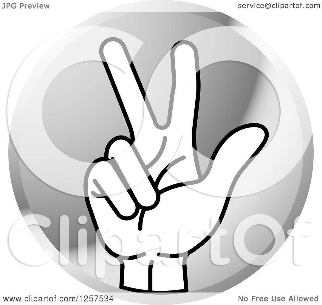 Clipart of a Round Silver Icon of a Counting Hand Holding up 3.