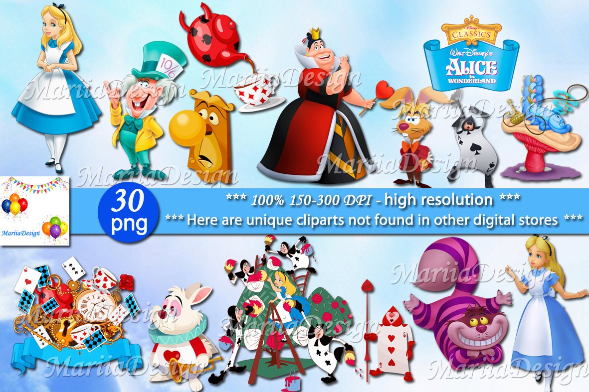 Alice in wonderland Clipart, 30 PNG.