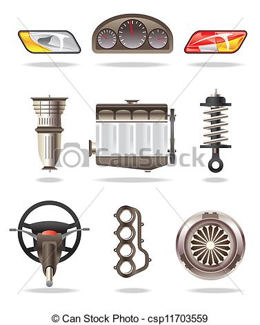 Clipart Vector of Car parts and accessories.