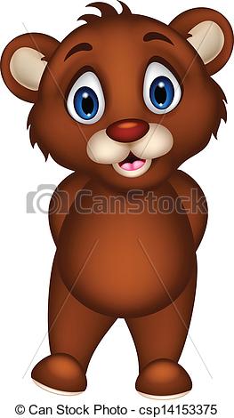 Vectors Illustration of cute baby brown bear cartoon posing.