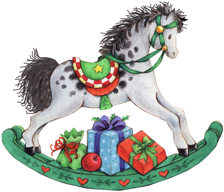 rocking horse with presents.