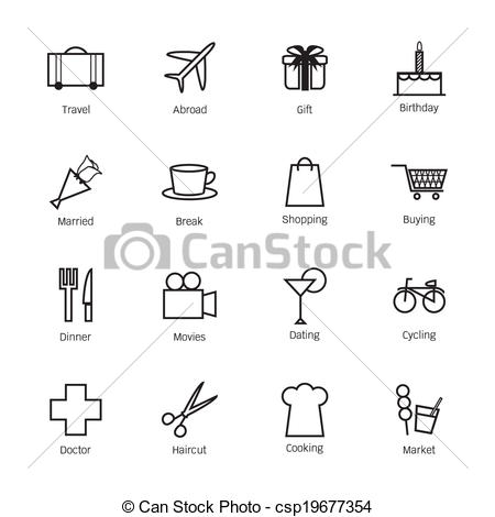 Clipart Vector of Daily life icons. Vector illustration.