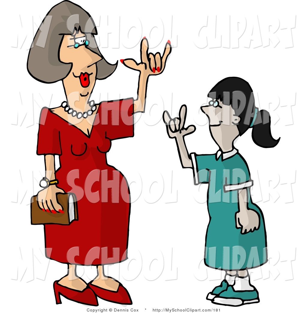 Royalty free school clip art of a deaf teacher using sign language.