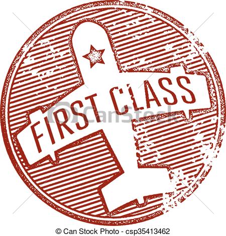 Clip Art Vector of First Class Travel Stamp.