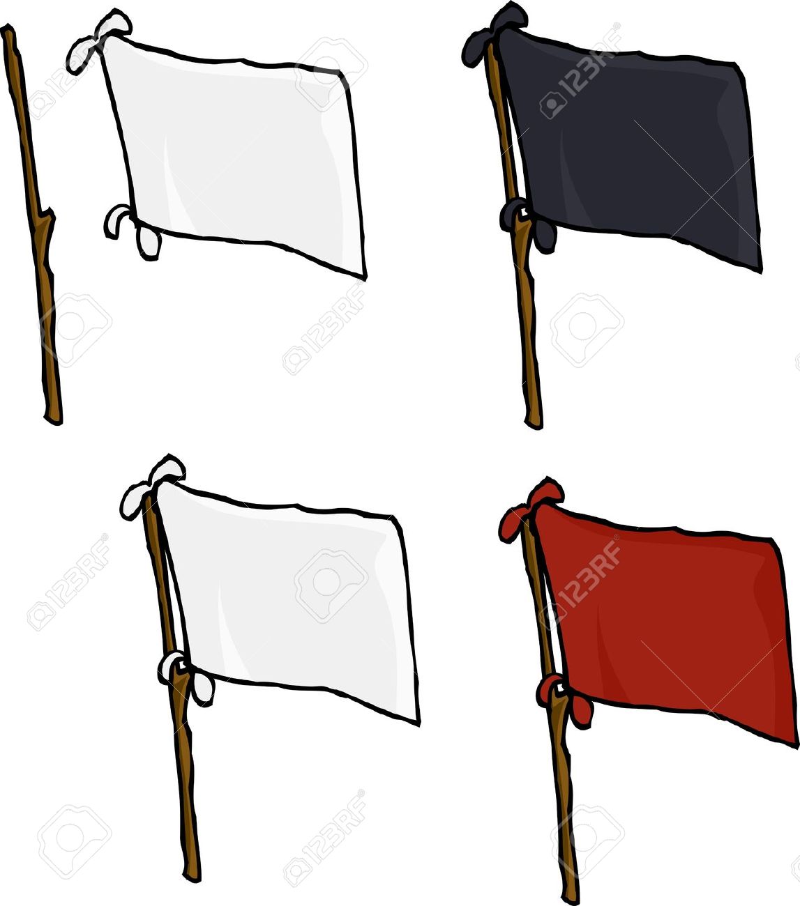 Blank Flags Made From Sheets On Stick Over White Background.